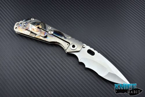 custom Mick Strider SMC SMF knife, titanium scales, MSC graphic, nightmare grind