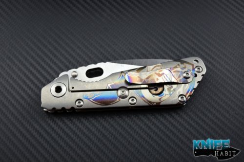 custom Mick Strider SMC SMF knife, titanium scales, MSC graphic, nightmare grind