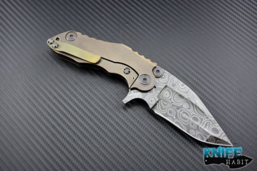 custom mikkel willumsen CWC knife, damascus blade steel, titanium and g10 scales