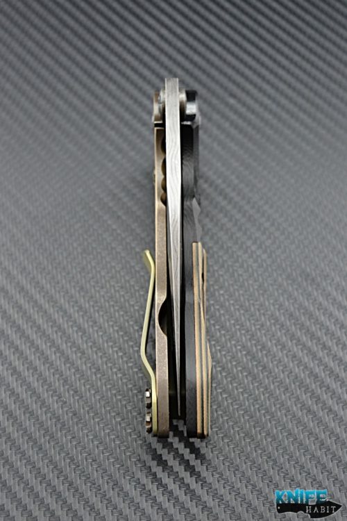 custom mikkel willumsen CWC knife, damascus blade steel, titanium and g10 scales