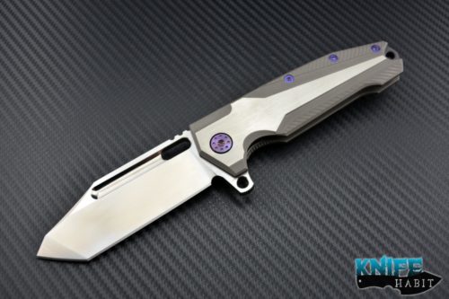 custom Andre De Villiers The Beast knife, ADV tactical, titanium scales, purple anodized hardware, s35vn blade steel