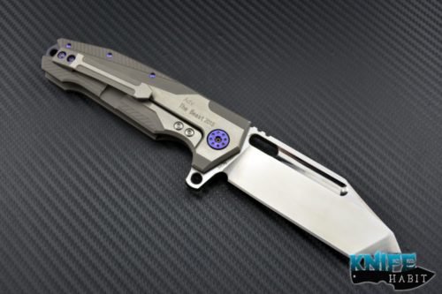 custom Andre De Villiers The Beast knife, ADV tactical, titanium scales, purple anodized hardware, s35vn blade steel