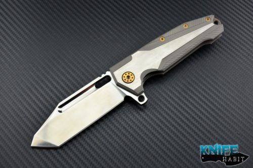 custom Andre De Villiers The Beast knife, ADV tactical, titanium scales, gold anodized hardware, s35vn blade steel