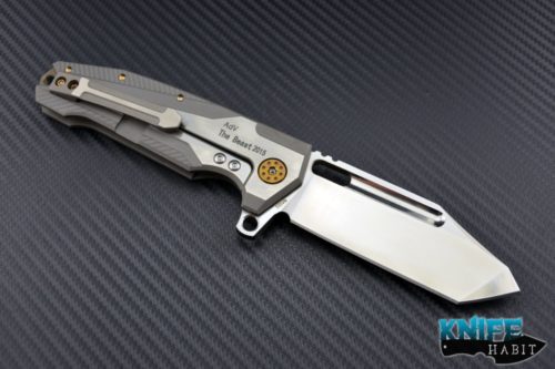 custom Andre De Villiers The Beast knife, ADV tactical, titanium scales, gold anodized hardware, s35vn blade steel