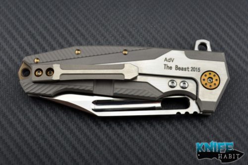 custom Andre De Villiers The Beast knife, ADV tactical, titanium scales, gold anodized hardware, s35vn blade steel