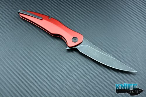 custom jason brous blades sniper, red titanium scales, d2 blade steel, acid wash blade finish