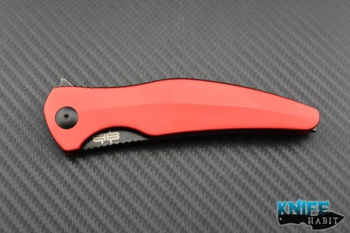 custom jason brous blades sniper, red titanium scales, d2 blade steel, acid wash blade finish