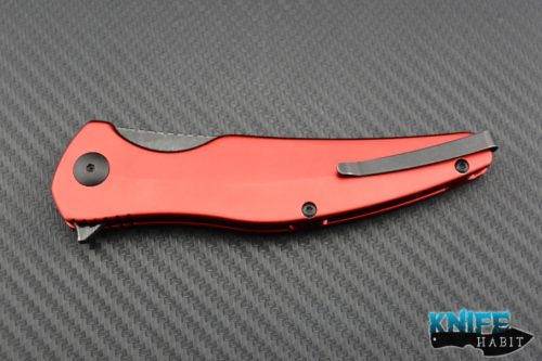 custom jason brous blades sniper, red titanium scales, d2 blade steel, acid wash blade finish