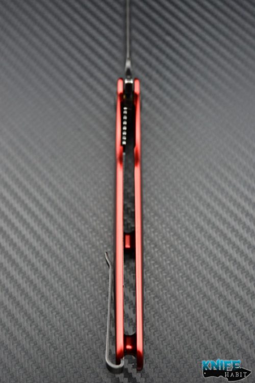 custom jason brous blades sniper, red titanium scales, d2 blade steel, acid wash blade finish