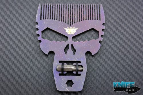custom beard comb by Darrel Ralph and Punisher Tool multi-tool, with hex screw driver bit, battleworn finish