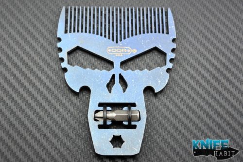 custom beard comb by Darrel Ralph and Punisher Tool multi-tool, with hex screw driver bit, midnight finish