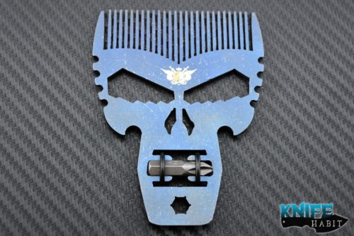 custom beard comb by Darrel Ralph and Punisher Tool multi-tool, with hex screw driver bit, midnight finish