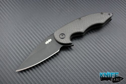 mid-tech Jason Brous Blades collaboration with Sal Manaro Sinner knife, carbon fiber scales, blackout finish D2 blade steel,