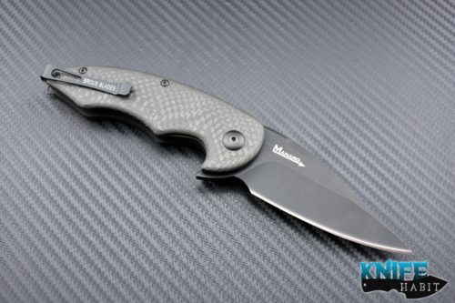 mid-tech Jason Brous Blades collaboration with Sal Manaro Sinner knife, carbon fiber scales, blackout finish D2 blade steel,