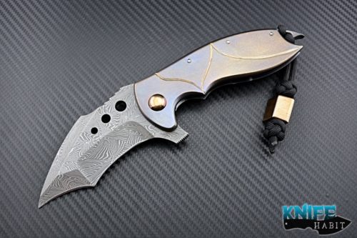 custom alistair bastian hornet knife, damascus blade, titanium scales