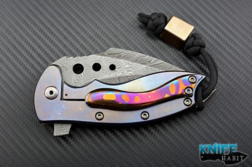 custom alistair bastian hornet knife, damascus blade, titanium scales