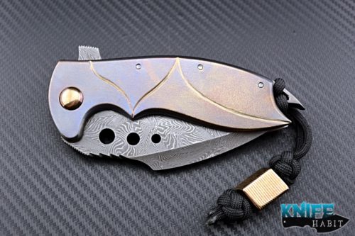 custom alistair bastian hornet knife, damascus blade, titanium scales