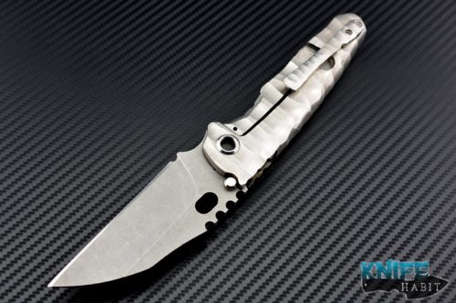 custom Dalibor Bergam Knives Castor Integral knife, acid wash 3V blade steel, sculpted scales