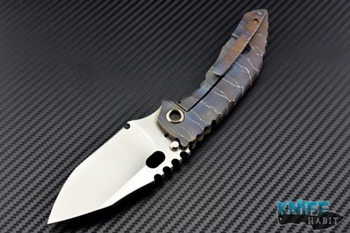 custom Dalibor Bergam Draco Integral knife, anodized sculpted scales, 3V blade steel