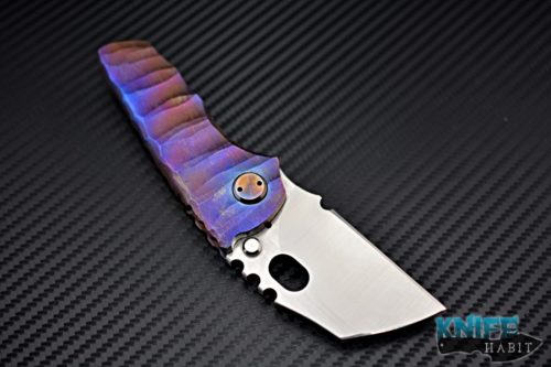 custom Dalibor Bergam Knives Pollux Integral 3V blade steel, blue purple anodized