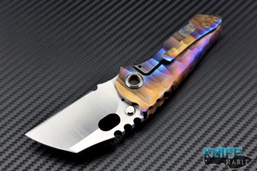 custom Dalibor Bergam Knives Pollux Integral 3V blade steel, blue purple anodized