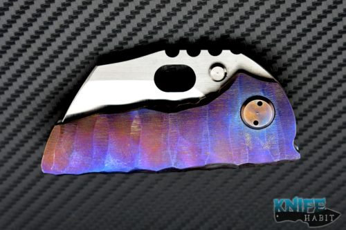 custom Dalibor Bergam Knives Pollux Integral 3V blade steel, blue purple anodized