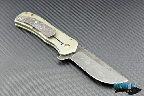 custom Doc Shiffer recon custom flipper, damascus blade, clip, backspacer, green titanium scales