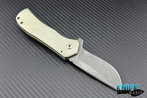 custom Doc Shiffer recon custom flipper, damascus blade, clip, backspacer, green titanium scales