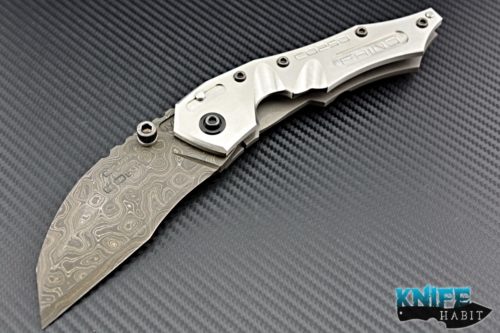 custom Dwaine Carillo Iron Rhino M250 Cobra M4, alabama damascus blade, blue flame anodized titanium clip