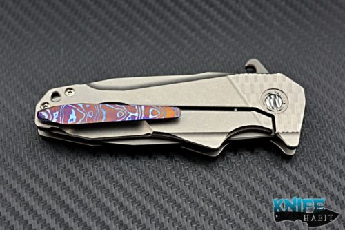 custom GTC 3FF BOF knife, titanium scales, timascus clip