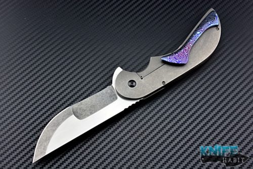 custom Jeff Vandermeulen Barely Legal knife, dual tone blade, timascus clip
