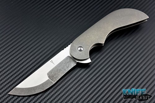 custom Jeff Vandermeulen Barely Legal knife, dual tone blade, timascus clip