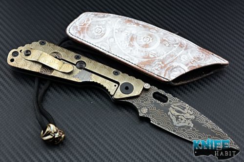 custom Mick Strider MSC SMF Tengu knife, Starlingear artwork graphic on blade and titanium lockside with bead