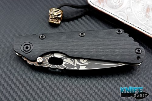 custom Mick Strider MSC SMF Tengu knife, Starlingear artwork graphic on blade and titanium lockside with bead