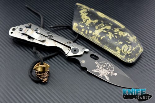 custom Mick Strider MSC SMF The Captain knife, Starlingear artwork on blade, titanium scales, bead