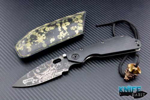 custom Mick Strider MSC SMF The Captain knife, Starlingear artwork on blade, titanium scales, bead