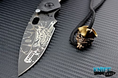 custom Mick Strider MSC SMF The Captain knife, Starlingear artwork on blade, titanium scales, bead