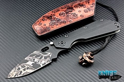 custom Mick Strider MSC SMF The Operator knife, Starlingear artwork graphic on blade and titanium lockside with bead