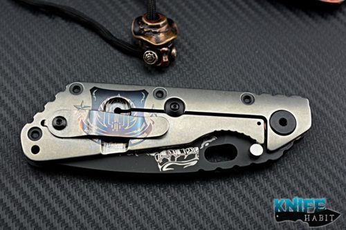 custom Mick Strider MSC SMF The Operator knife, Starlingear artwork graphic on blade and titanium lockside with bead