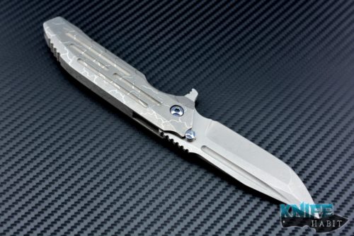 custom Peter Rassenti 3.5 Snafu integral knife, desert prism titanium scales and clip, blue hardware