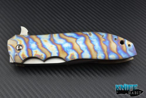custom reese weiland knife, prototype, titanium flame anodized scales,