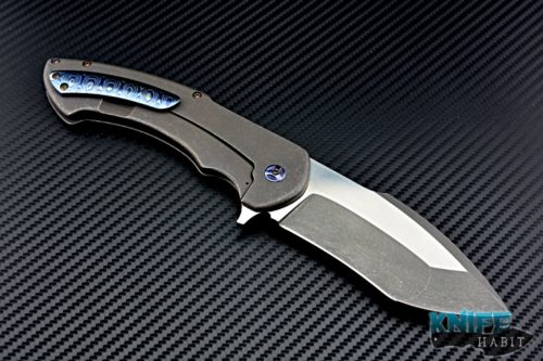custom Rick Barrett full size fallout, timascus clip, blue anodized hardware and backspacer, n690 blade steel