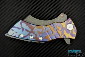 custom Sergey Rogovets XR3F knife, blue and purple scales