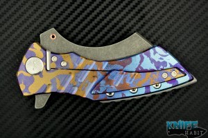custom Sergey Rogovets XR3F knife, blue and purple scales