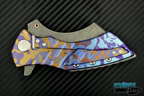 custom Sergey Rogovets XR3F knife, blue and purple scales