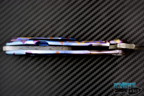 custom Sergey Rogovets XR3F knife, blue and purple scales