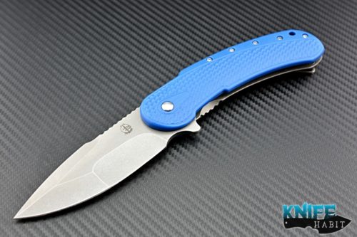 custom Todd Begg Field Grade Bodega knife, blue g10 titanium scales, stonewashed tumbled blade n690 steel