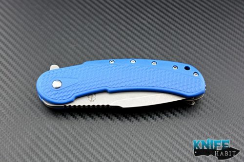 custom Todd Begg Field Grade Bodega knife, blue g10 titanium scales, stonewashed tumbled blade n690 steel