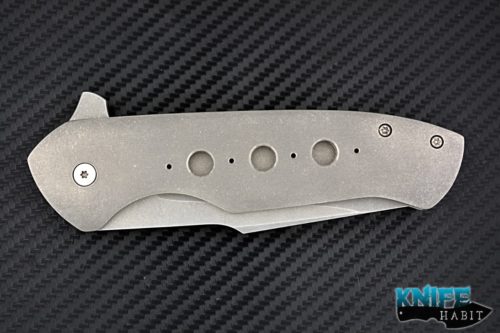 custom Degs Blades Kane XL knife, titanium milled stonewashed frame, stonewashed D2 blade steel