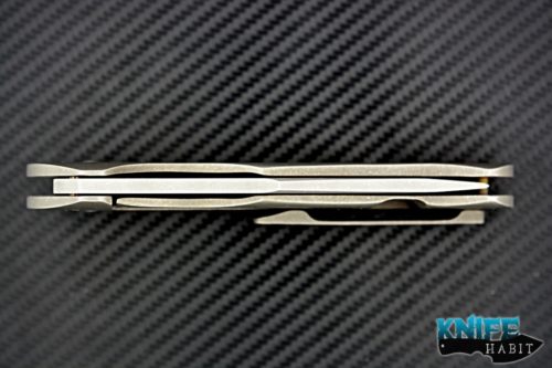 custom Degs Blades Kane XL knife, titanium milled stonewashed frame, stonewashed D2 blade steel